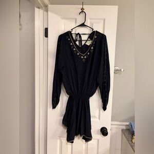 Z&L Beaded Split Sleeve Mini Dress Dark Silver Pewter Beading